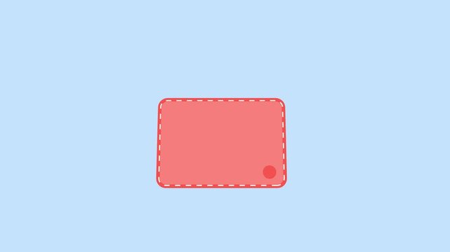 Vector 2D flat animation of a red wallet filled with paper money against a light blue background. Features cash notes neatly tucked inside the wallet.