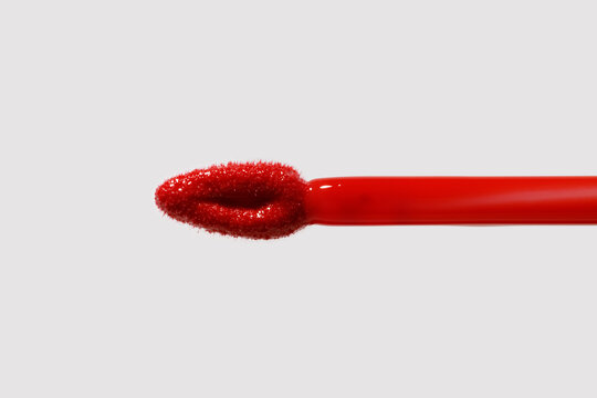red lip gloss applicator, cosmetics beauty brush, liquid blush, lipstick