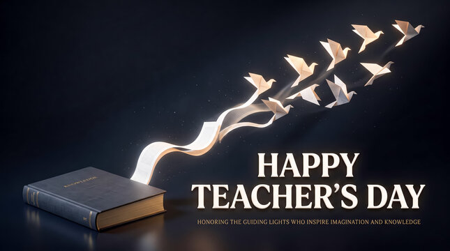 Book magically transforming into flying paper birds for Teacher's Day celebration