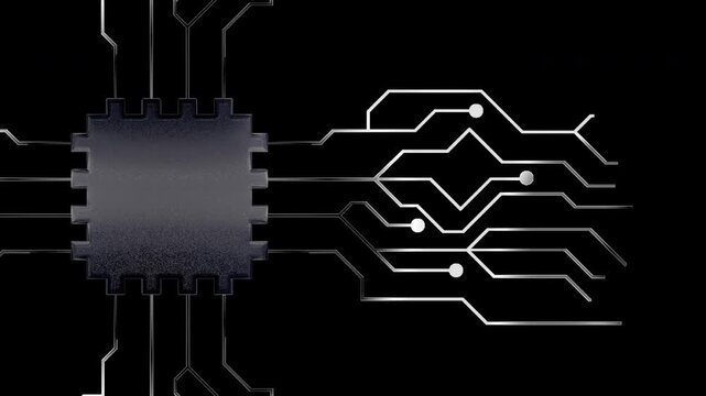4K ProRes Transparent Tech Microchip CPU Circuit Animation with Alpha