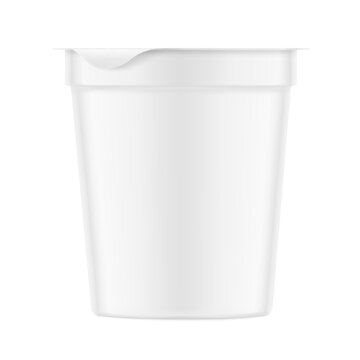 Round yogurt container mockup for design, branding, presentation of  food products. 3D hight realistic editable vector illustration isolated on white background. EPS10.