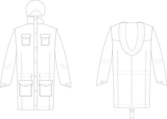 Professional technical flat sketch of a hooded parka coat front and back view © MstMukchina