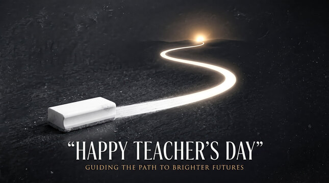 Happy Teacher's Day: Chalk eraser trail symbolizing bright educational future and guidance