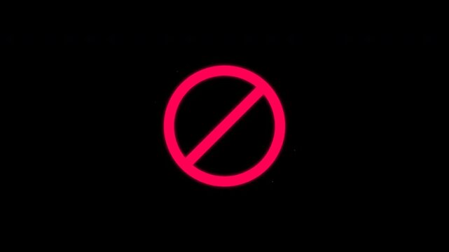 Four neon red glowing ban icons isolated on transparent background for motion graphics