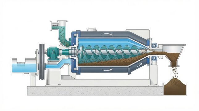 This shows a decanter unit used in a wastewater treatment plant for separating sludge during the water purification process.