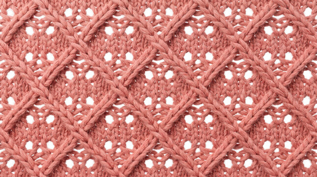Coral knit fabric with intricate diamond lace pattern and soft diffused lighting