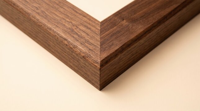 Walnut wood miter joint corner detail for furniture construction and interior design projects