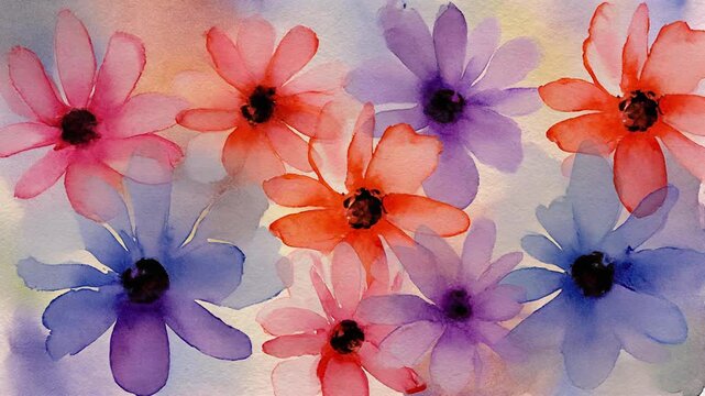 Watercolor Flowers, Delicate Floral Art, Abstract Floral Background, Vibrant Colors