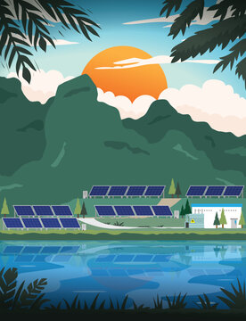 Solar cell Energy, Green & Clean Energy in landscape graphic