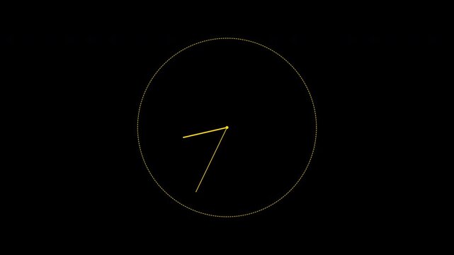 Four yellow minimalist clocks with rotating hands isolated on a transparent background