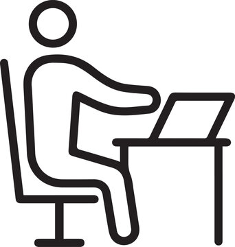 Person working on computer line art icon symbol for workplace and business
