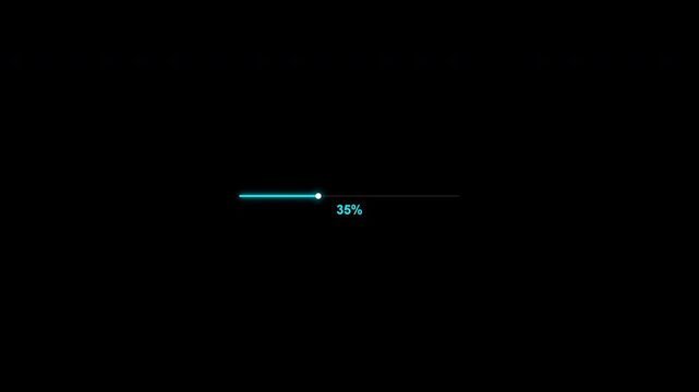 Futuristic digital loading bar with neon blue glow and percentage numbers isolated on alpha channel