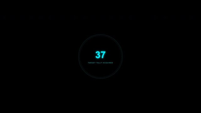 Futuristic digital tally counter interface with glowing blue numbers and alpha channel