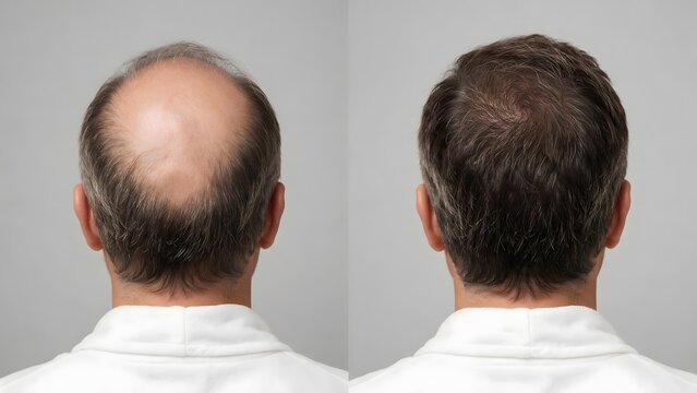 Before and After Hair Transplant Treatment &ndash; Crown Baldness Comparison from Behind