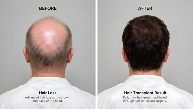 Before and After Hair Transplant Treatment &ndash; Crown Baldness Comparison from Behind