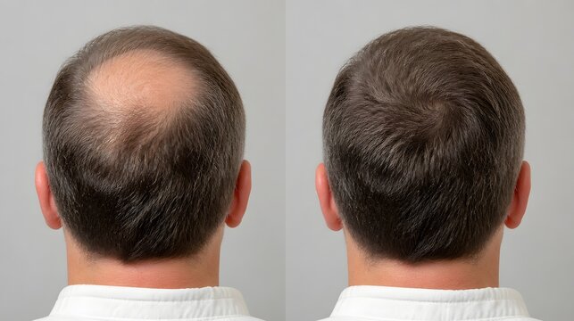 Before and After Hair Transplant Treatment &ndash; Crown Baldness Comparison from Behind