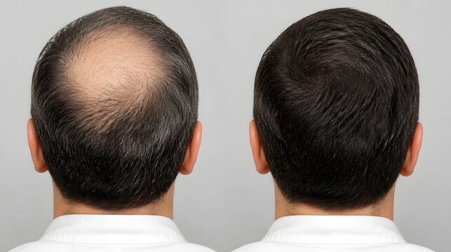 Before and After Hair Transplant Treatment &ndash; Crown Baldness Comparison from Behind