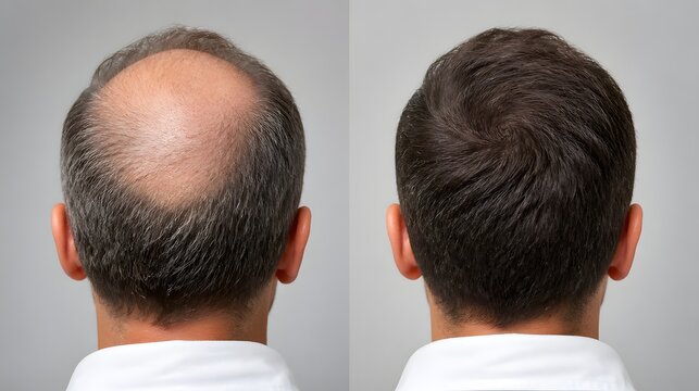 Before and After Hair Transplant Treatment &ndash; Crown Baldness Comparison from Behind