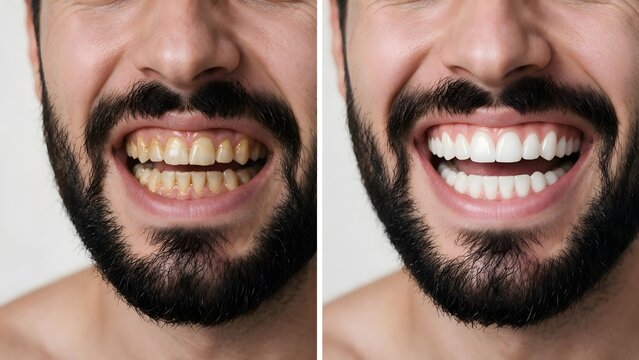 Before and After Teeth Whitening &ndash; Man's Smile Comparison Close-Up