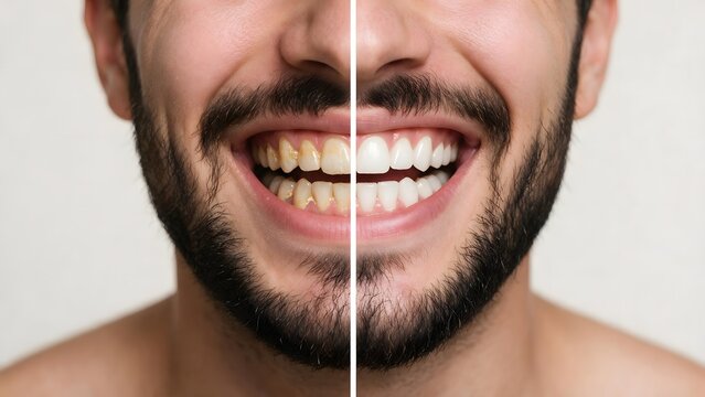 Before and After Teeth Whitening &ndash; Man's Smile Comparison Close-Up