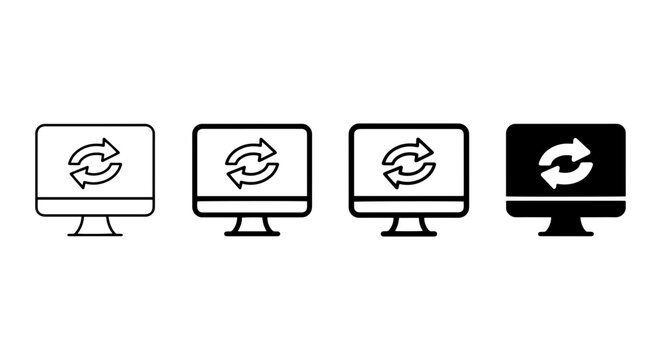 Computer Refresh Icons, Sync and Update Symbols, Digital Refresh and Reload Graphics, Vector Set