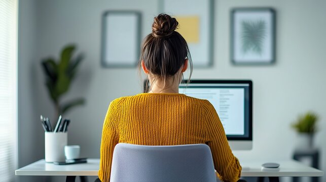 A female entrepreneur leading a virtual meeting from a home office, professional attire