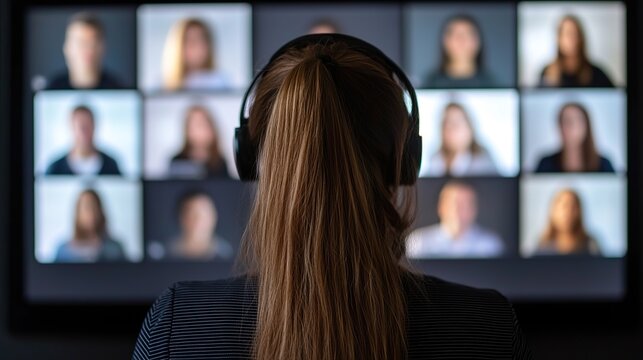 A female entrepreneur leading a virtual meeting from a home office, professional attire