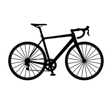 Modern Road Bike Side View Icon - Black Solid Bicycle Silhouette Vector Isolated on White Background