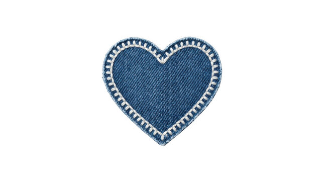 Blue denim heart icon with stitching details isolated on transparent background