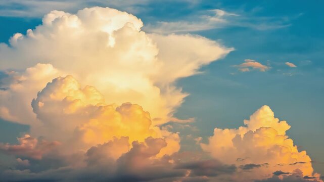 A vibrant sunset with large, fluffy clouds in the sky.