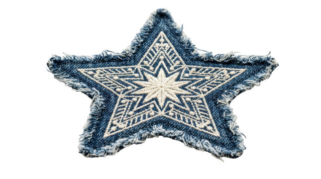 Blue star with glittery texture and sharp points isolated on transparent background