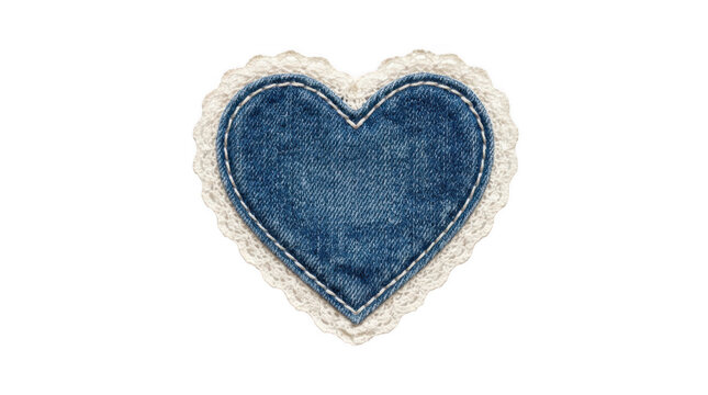 Blue textured heart icon with lace edge isolated on transparent background