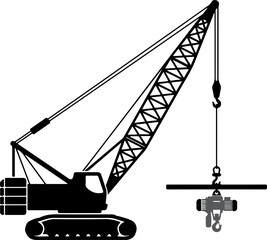 Heavy construction crane lifting steel beam silhouette illustration © UttamChandra