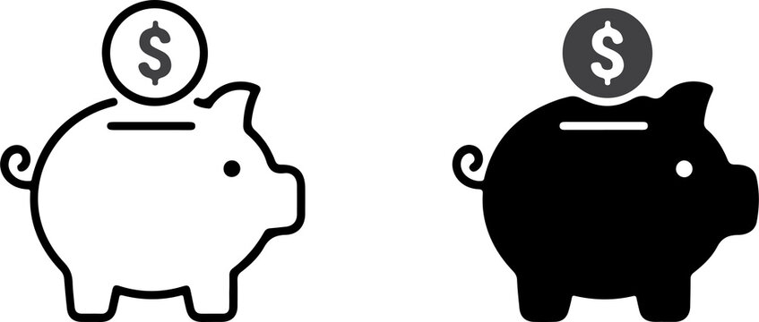 Piggy bank with dollar coin financial savings concept silhouette vector