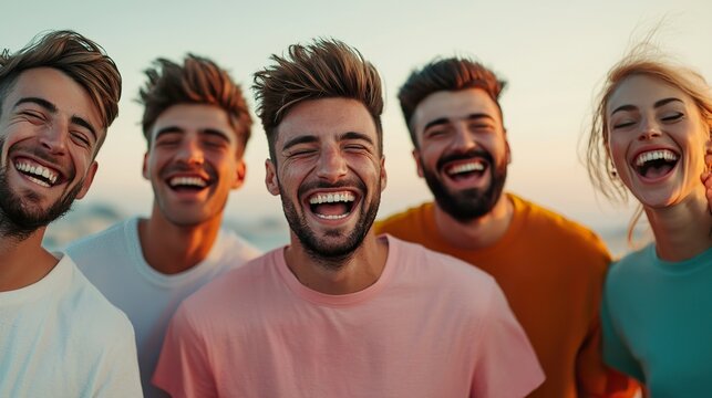  A group of friends bursting into genuine, uninhibited laughter, heads thrown back