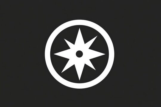 White compass star on dark background