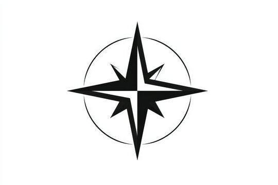 Black compass rose on white background
