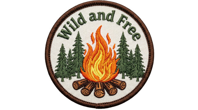 Boy scouts campfire logo with trees and flames isolated on transparent background