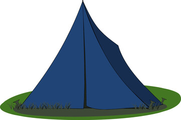 Blue camping tent pitched on green grass with white background © Vector Vertor