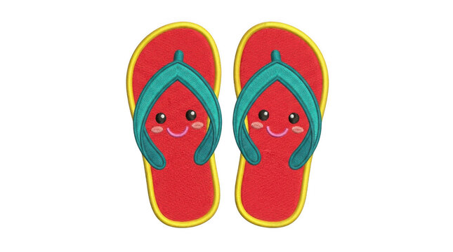 Bright red and blue crochet flip flops isolated on transparent background