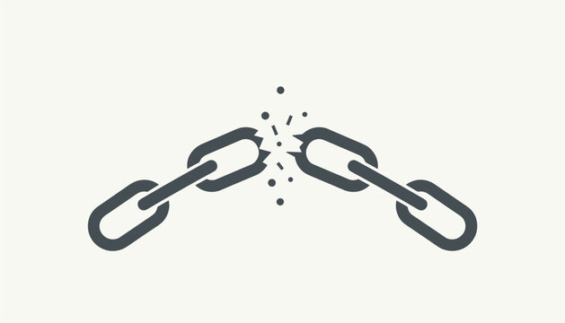 Broken metal chain links represent the concept of liberation or a failed connection isolated against a solid neutral light background.