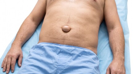 Naklejka premium Adult Patient with Umbilical Hernia and Abdominal Wall Swelling
