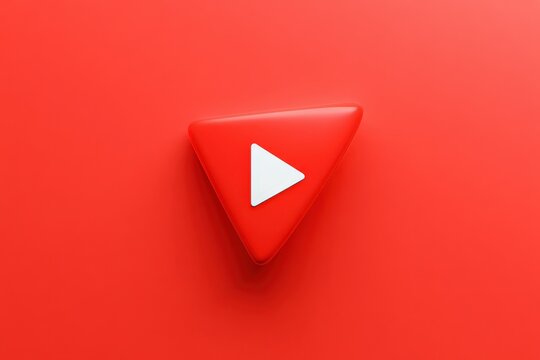 Red triangle with white play button sits centered