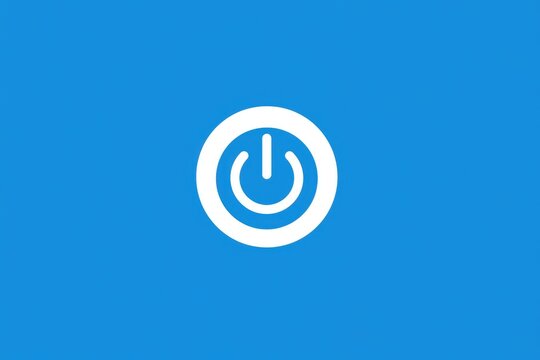 White power button symbol on solid blue background
