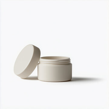 Cream cosmetic jar with ribbed screw lid