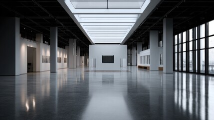 Naklejka premium Modern Art Gallery Interior with Bright Open Space and Minimal Design
