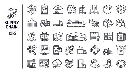 Supply Chain and Logistics Line Icon Set © wyntea11