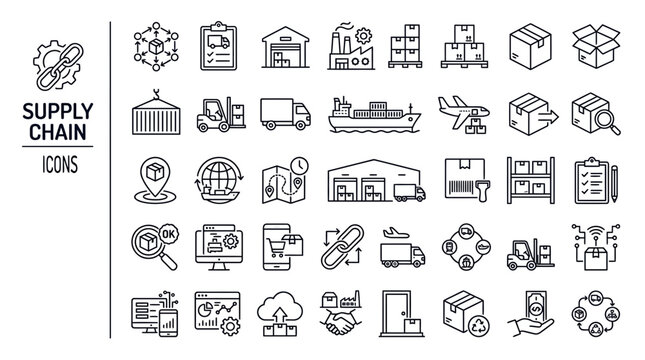 Supply Chain and Logistics Line Icon Set