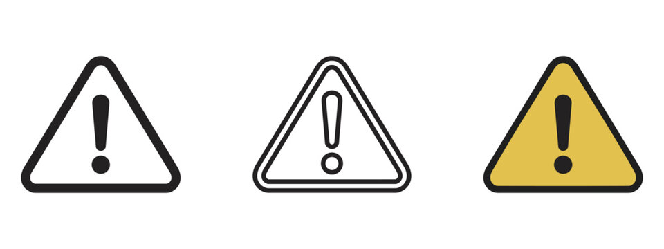 Warning triangle danger icon set, Vector stock illustration