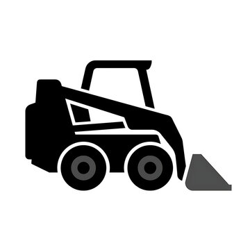 Skid Steer Loader Construction Truck Icon - Black Solid Compact Digger Vehicle Vector Isolated